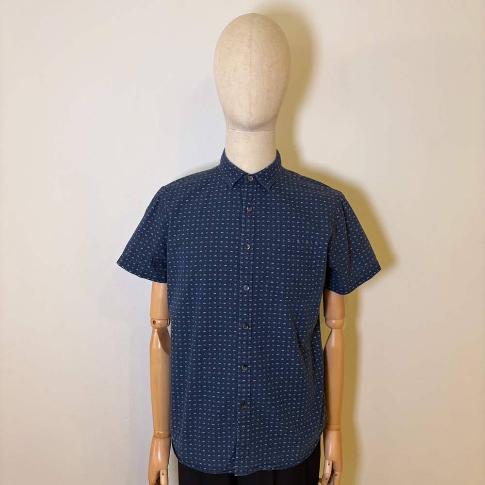 Cactus Blue Bicycle Print Short Sleeve Button Down Shirt Size M